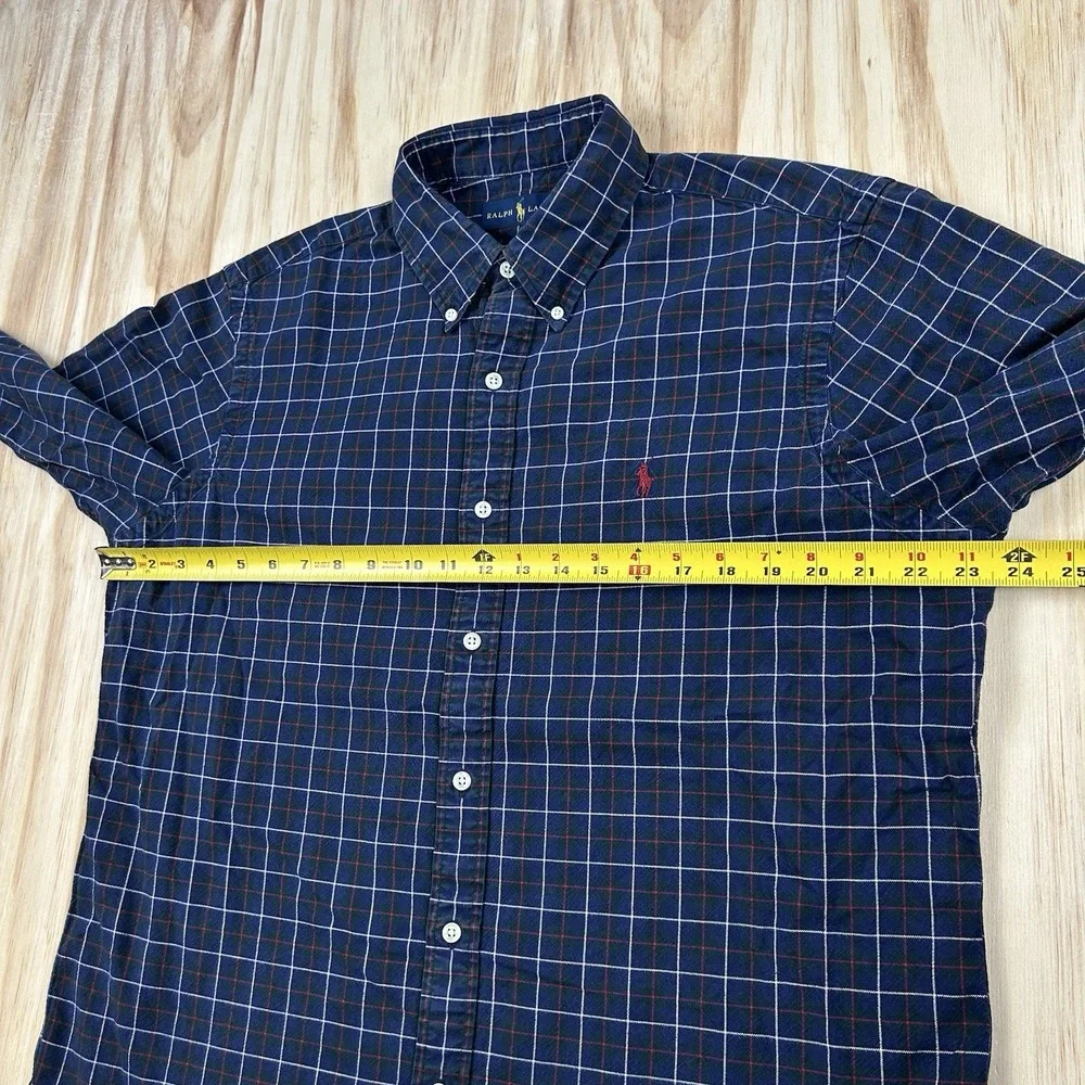 Polo Ralph Lauren Men's Large Blue Green Plaid Long Sleeve Button Shirt Classic